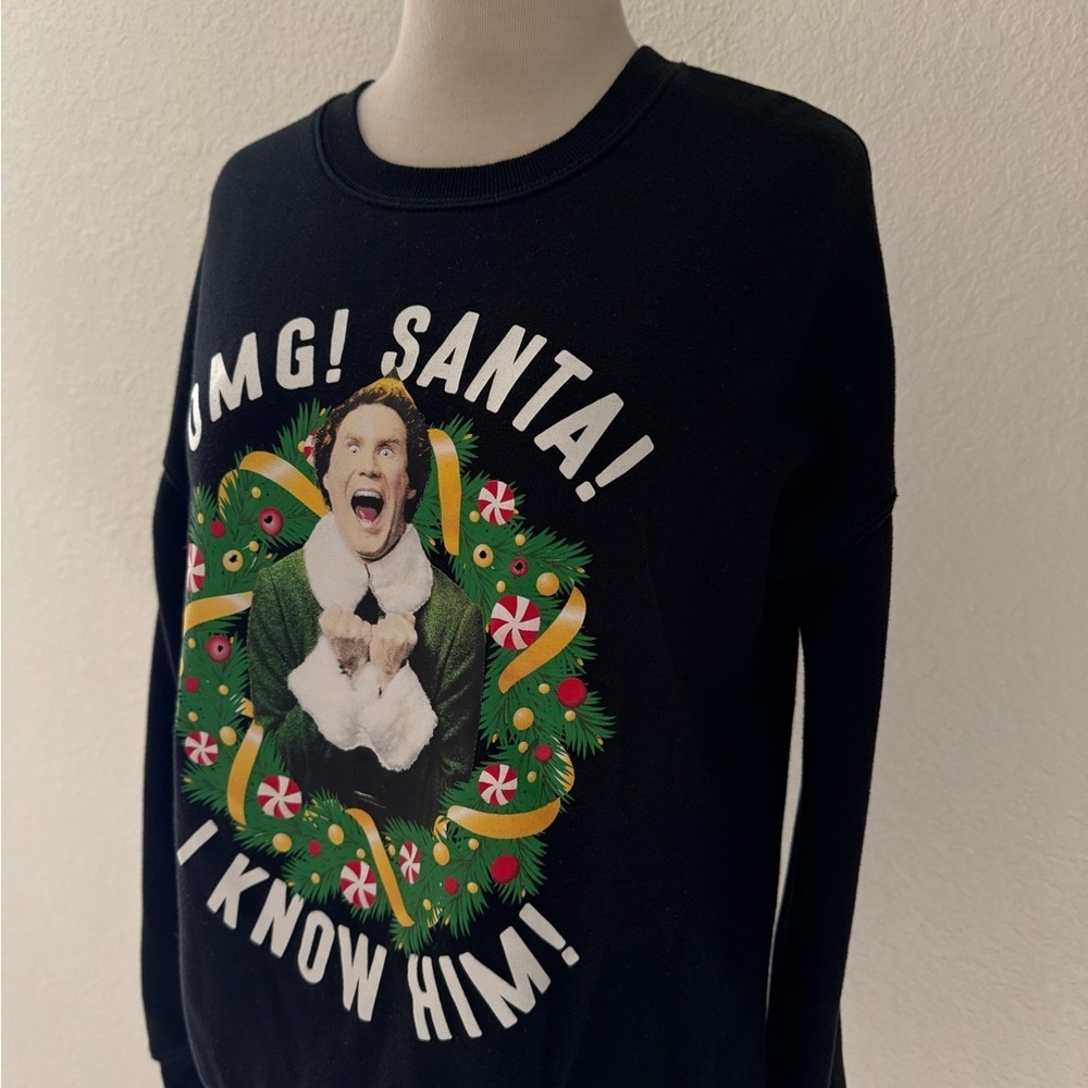 Elf OMG SANTA! Juniors‎ Unisex Black Sweatshirt Xmas Print XS EUC
